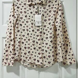 Zara Girls Pink Leopard Hearts Button Up Size 13/14 NWT